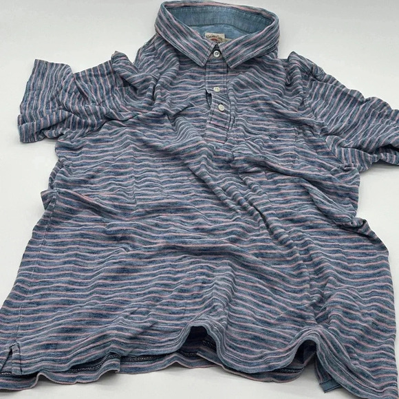 Faherty Brand Men’s Polo Shirt Striped Natural Indigo Dyed Blue/Red Sz XL - Picture 16 of 17
